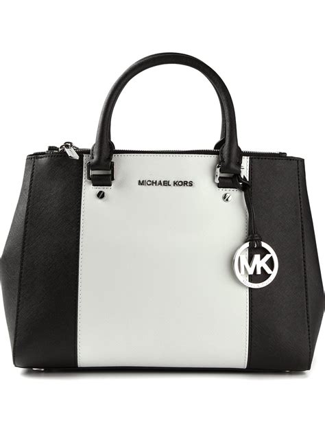 michael kors black and white pattern|Michael Kors black purse small.